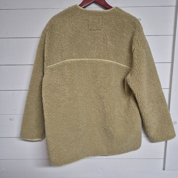 Zara Beige Faux Shearling Snap-Button Coat With Front Pockets - Picture 7 of 8